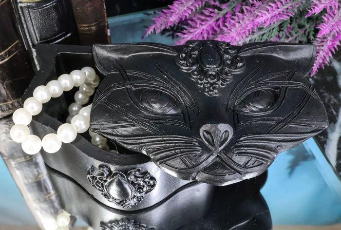 ebros gift Black Wicca Triple Goddess Sacred Cat Bastet Sculptural Decorative Jewelry Box