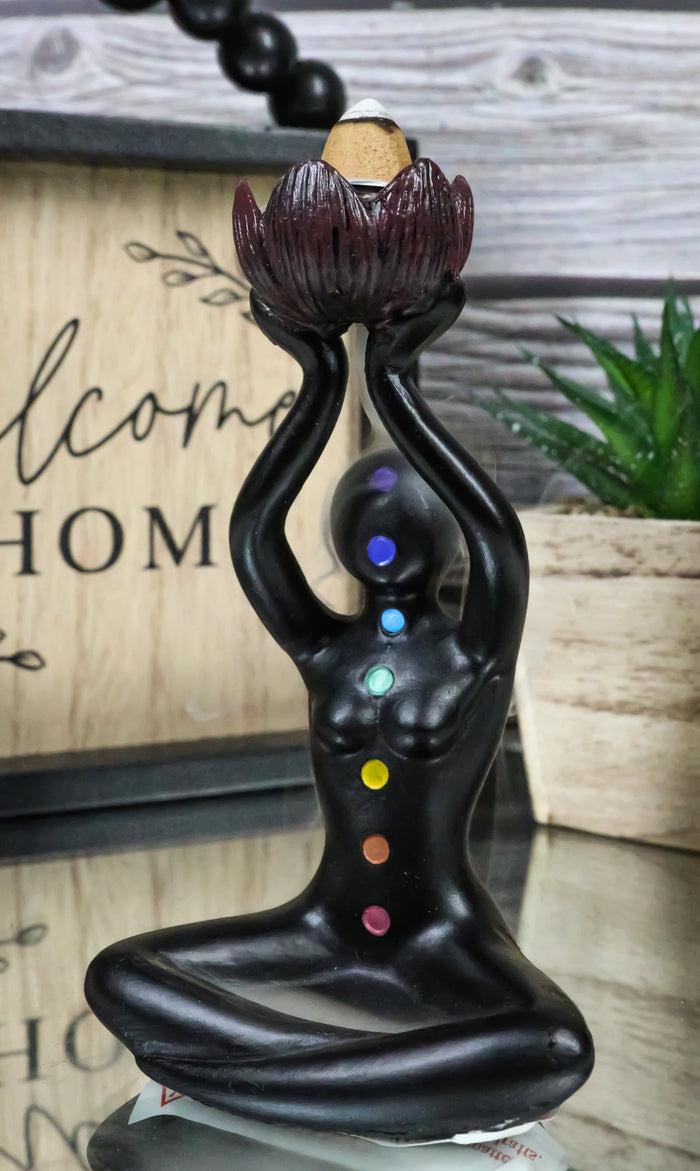 ebros gift Black Yoga Meditation Avatar With 7 Chakra Zone Colors Backflow Incense Burner