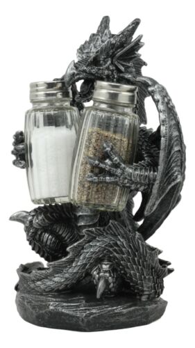Ebros Gift Blackened Spice Medieval Gothic Dragon Salt And Pepper Shakers Set Holder Statue
