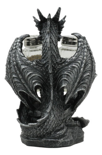 Ebros Gift Blackened Spice Medieval Gothic Dragon Salt And Pepper Shakers Set Holder Statue