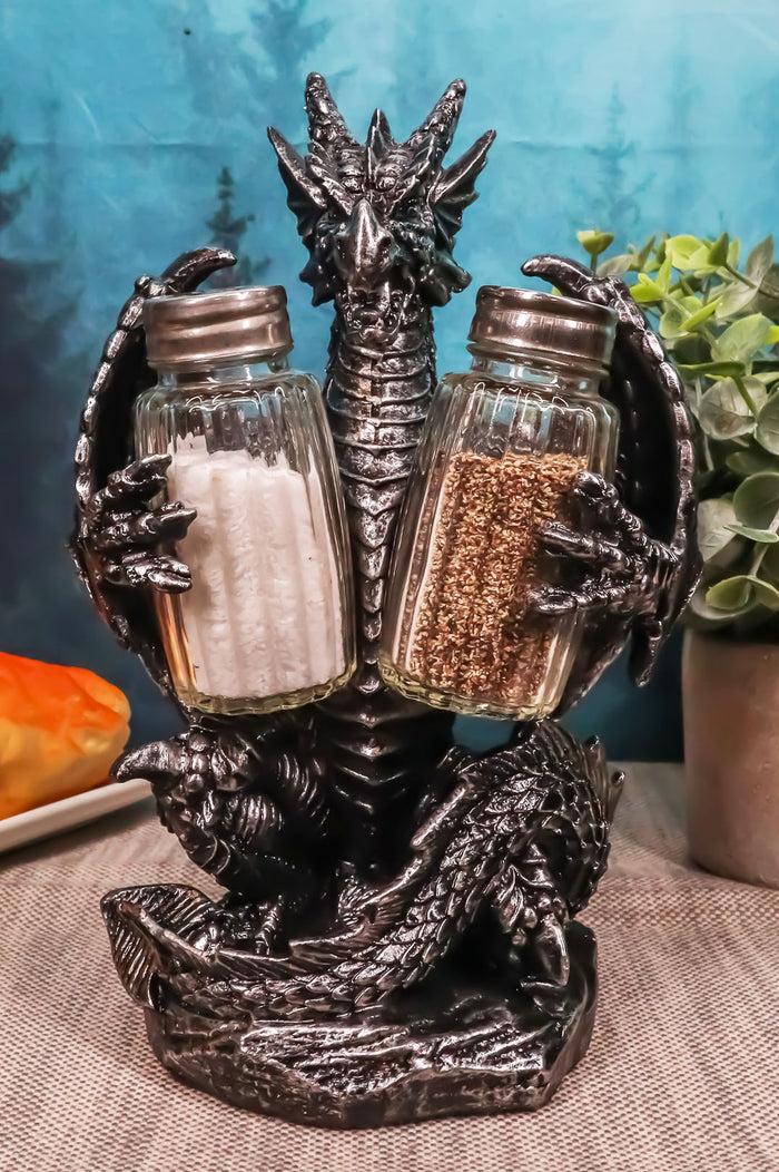 ebros gift Blackened Spice Medieval Gothic Dragon Salt And Pepper Shakers Set Holder Statue