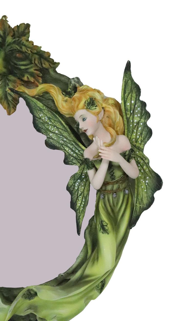 Ebros Gift Blonde And Brunette Fairies In Enchanted Forest With Greenman Wall Mirror Decor