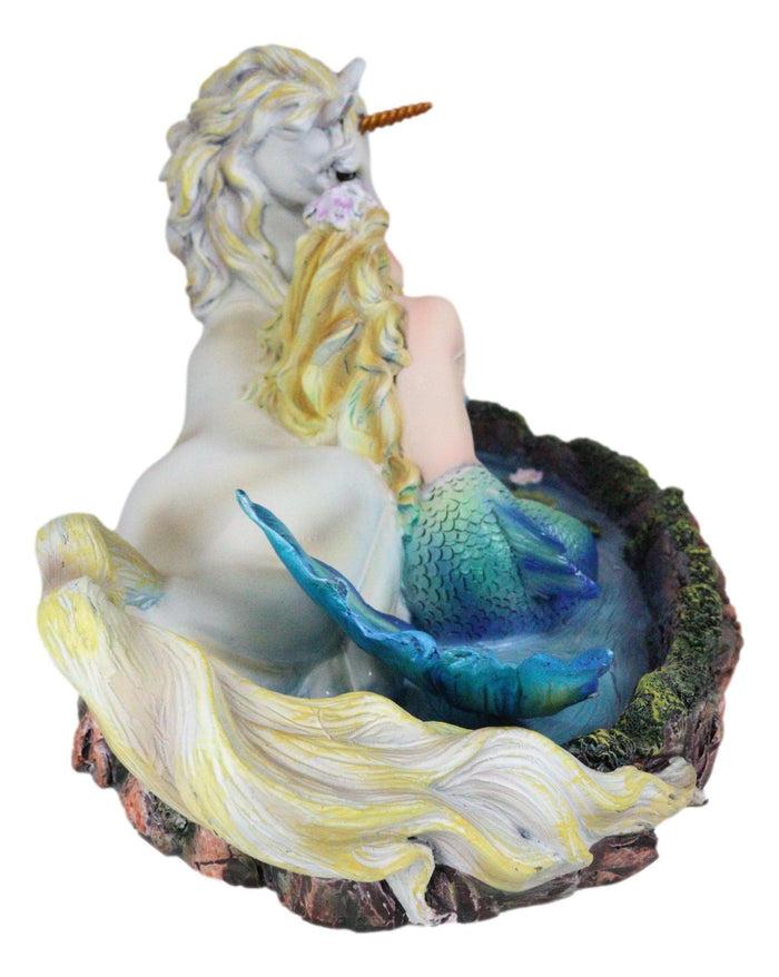 Ebros Gift Blonde Mermaid Siren Princess Ariel With Rare White Unicorn In Lily Pond Statue