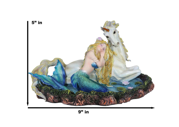 Ebros Gift Blonde Mermaid Siren Princess Ariel With Rare White Unicorn In Lily Pond Statue