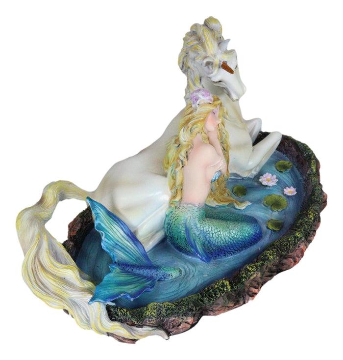 Ebros Gift Blonde Mermaid Siren Princess Ariel With Rare White Unicorn In Lily Pond Statue