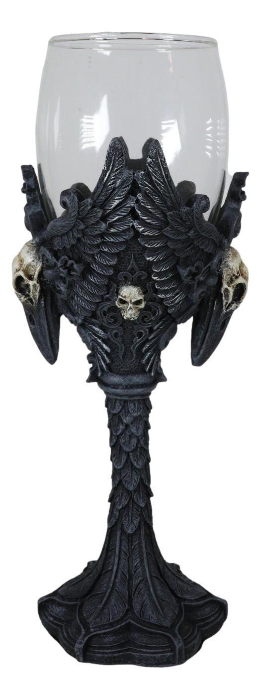 Ebros Gift Blood Moon Gothic Dark Alchemy Raven Crow And Skulls Glass Wine Goblet Chalice