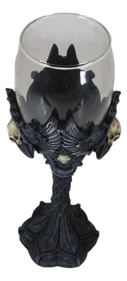 Ebros Gift Blood Moon Gothic Dark Alchemy Raven Crow And Skulls Glass Wine Goblet Chalice