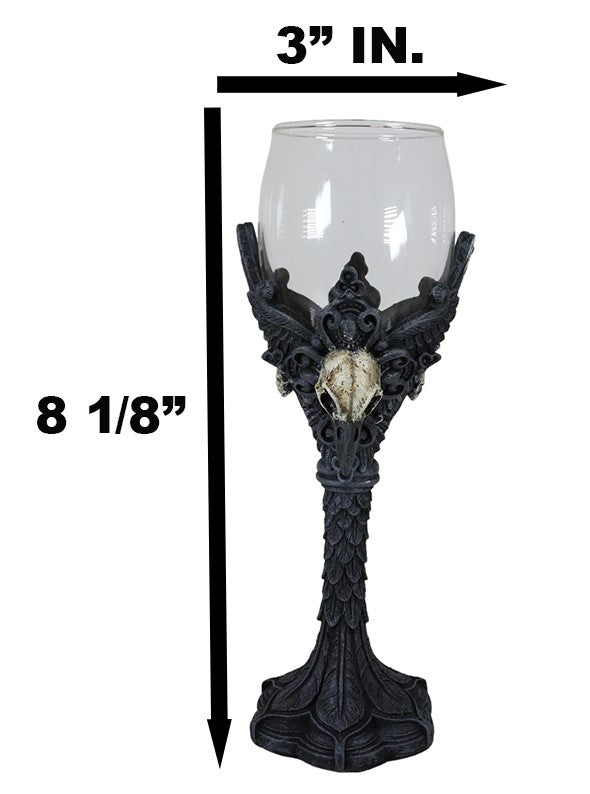 Ebros Gift Blood Moon Gothic Dark Alchemy Raven Crow And Skulls Glass Wine Goblet Chalice
