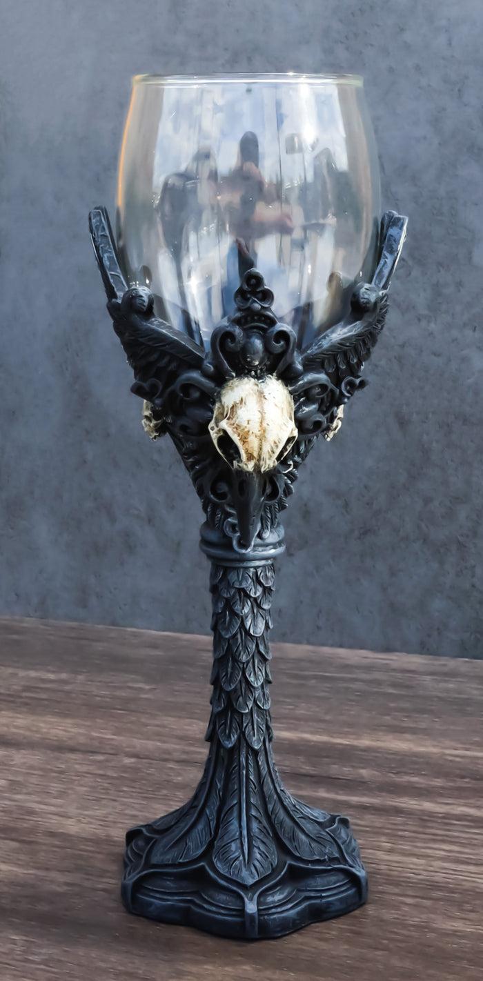 ebros gift Blood Moon Gothic Dark Alchemy Raven Crow And Skulls Glass Wine Goblet Chalice