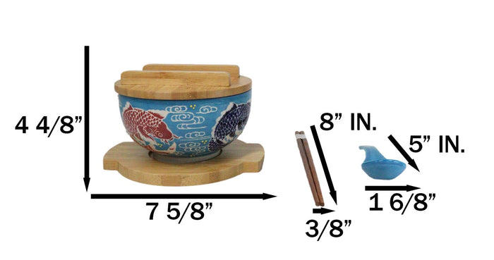 Ebros Gift Blue And Red Koi Fishes Donburi Ramen Bowl With Lid Trivet Spoon Chopsticks Set