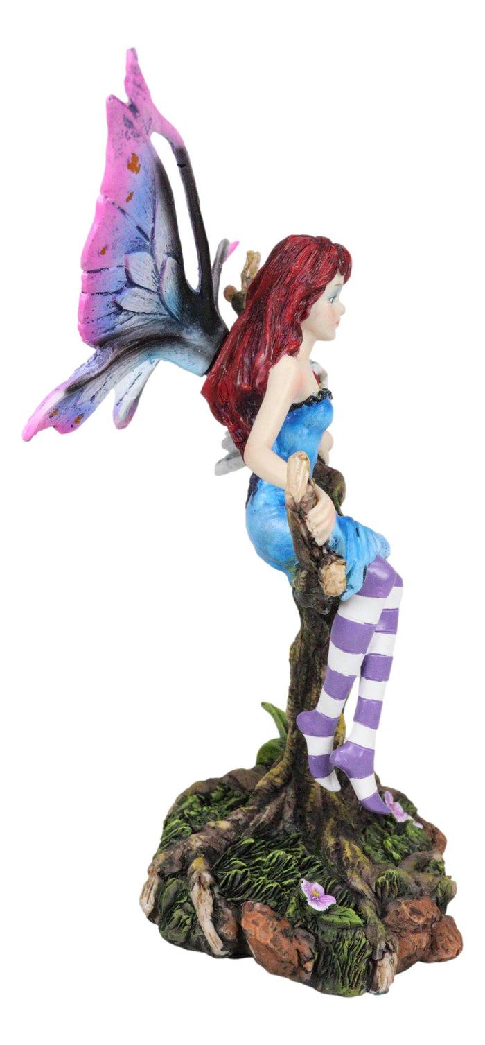 Ebros Gift Blue Avatar Butterfly Fairy With Snow Owl Sitting On Magic Forest Tree Figurine