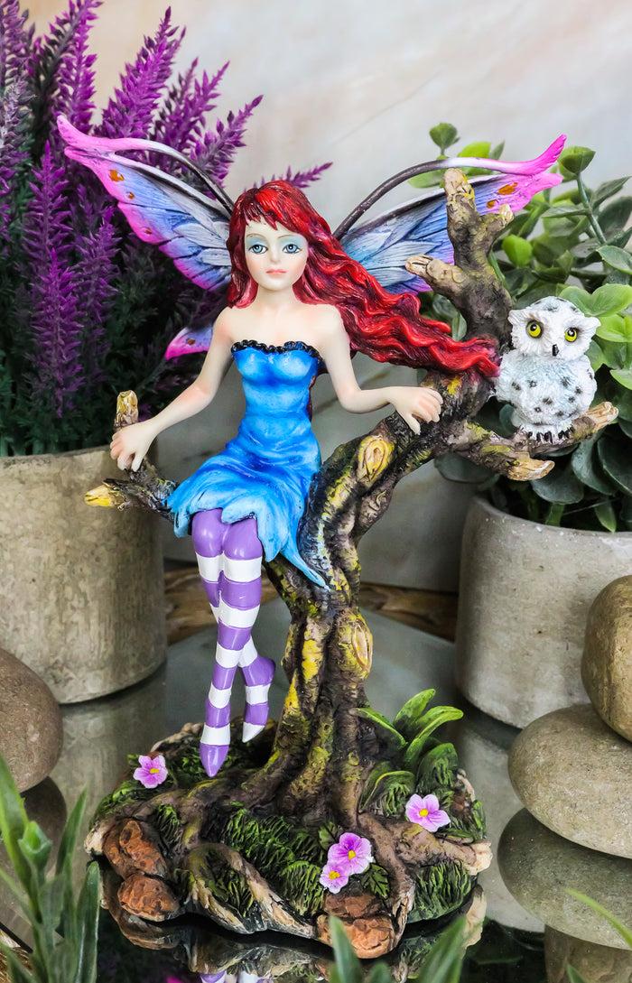 ebros gift Blue Avatar Butterfly Fairy With Snow Owl Sitting On Magic Forest Tree Figurine