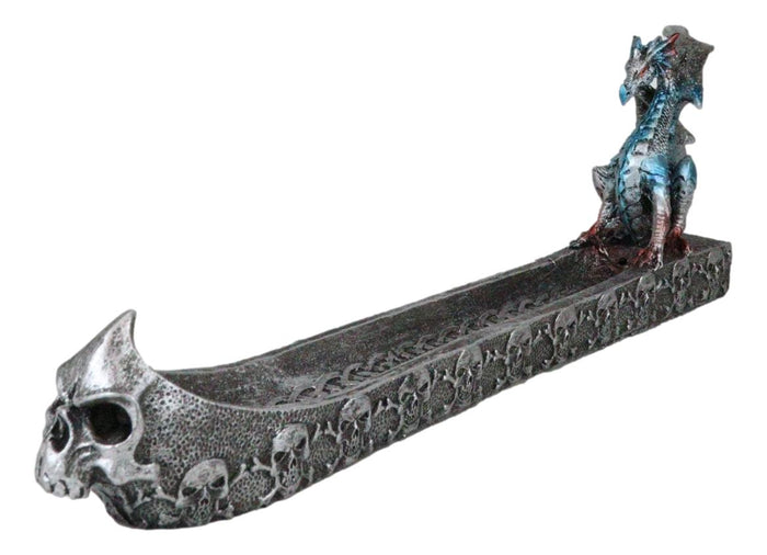 Ebros Gift Blue Azureo Dragon On River Styx Boat Of Skulls Incense Burner Holder Figurine