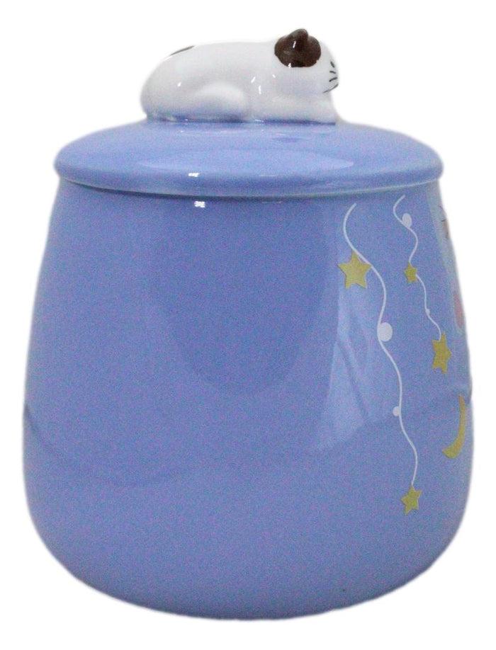 Ebros Gift Blue Calico Cat Love Star Coffee Mug Cup With Spoon And Kitten Knob Lid 15oz