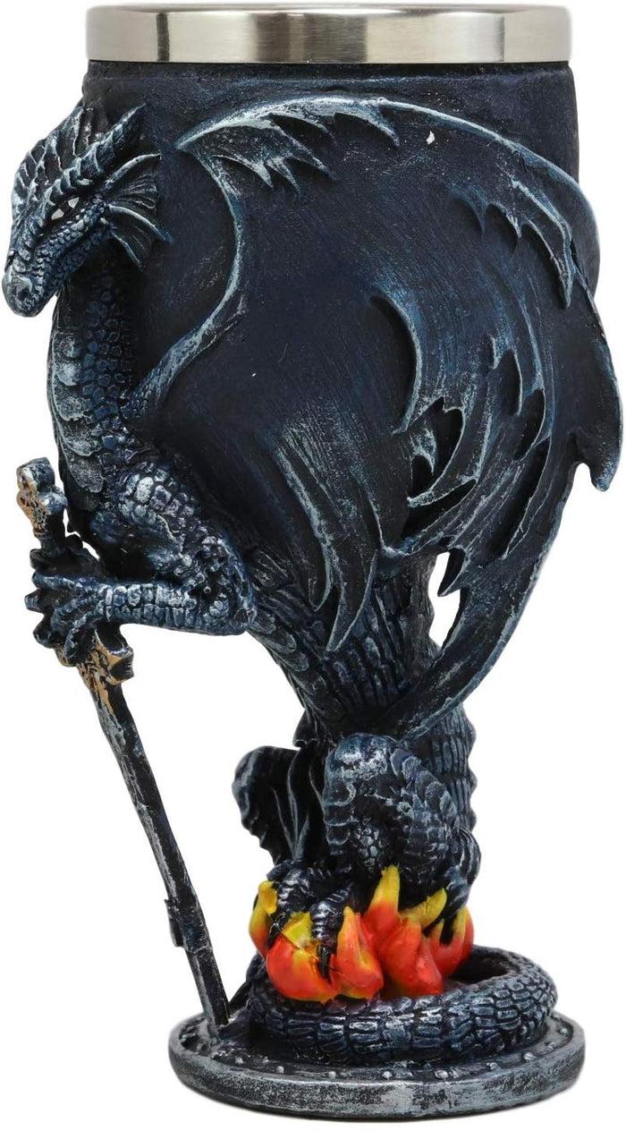 Ebros Gift Blue Divine Fire Winged Dragon With Excalibur Sword Wine Goblet Chalice Cup 7oz