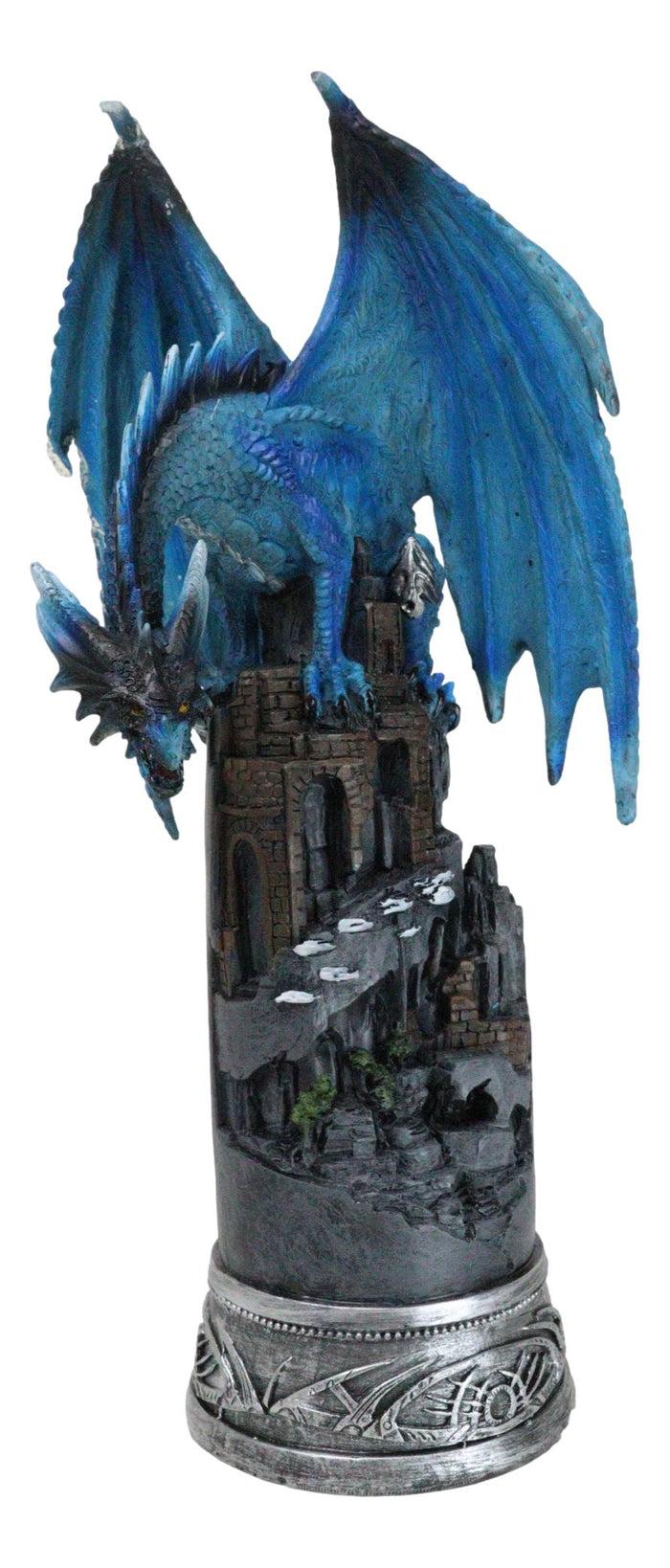 Ebros Gift Blue Elemental Ice Dragon Perching On Medieval Stonewall Castle Tower Figurine