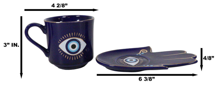 Ebros Gift Blue Evil Eye Of Providence Hamsa Palmistry Hand Palm Mug Cup With Saucer Set