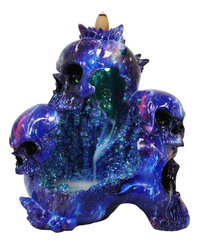 ebros gift Blue Gothic 3 Ghastly Skulls LED Death Mountain Cavern Backflow Incense Burner