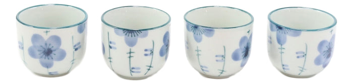 Ebros Gift Blue Japanese Cherry Blossom Flowers Design Porcelain Tea Pot And 4 Cups Set