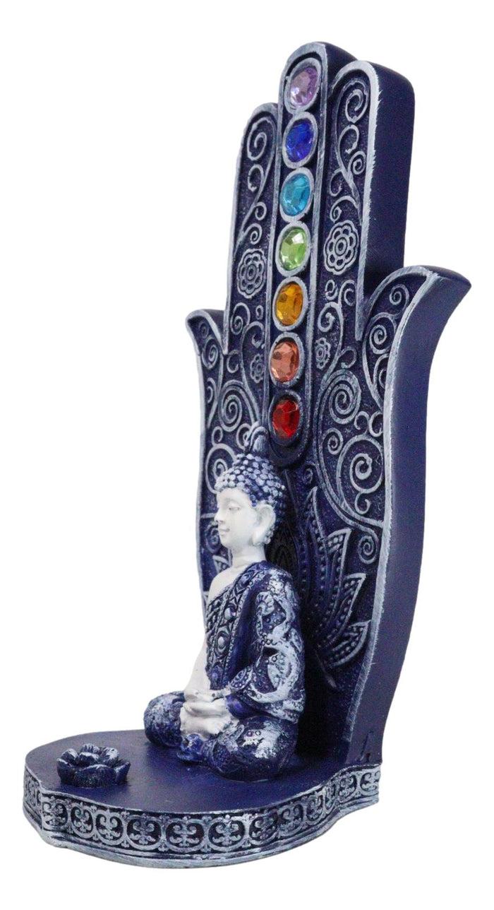 Ebros Gift Blue Nirvana Hamsa Palm Buddha Rainbow Chakra Stones Incense Holder Figurine