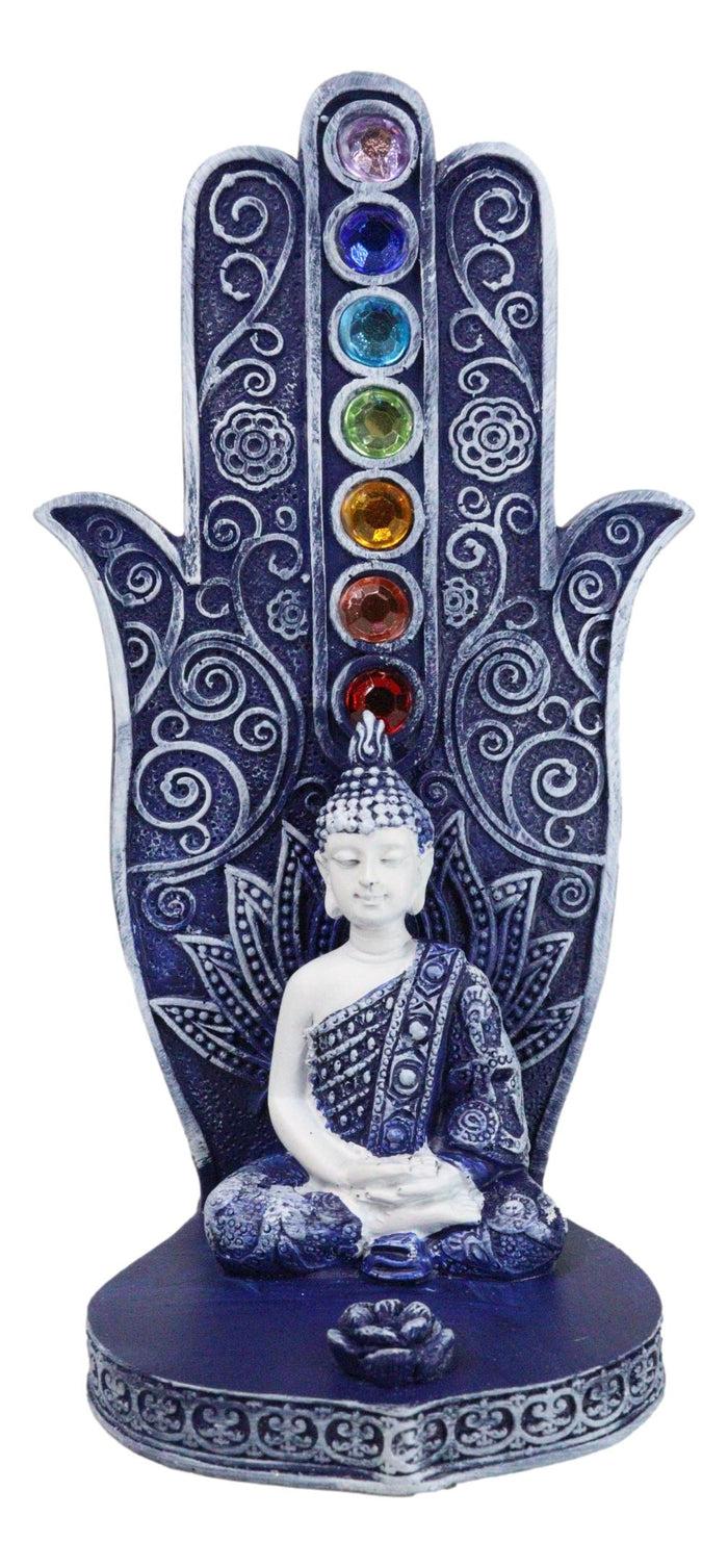 ebros gift Blue Nirvana Hamsa Palm Buddha Rainbow Chakra Stones Incense Holder Figurine