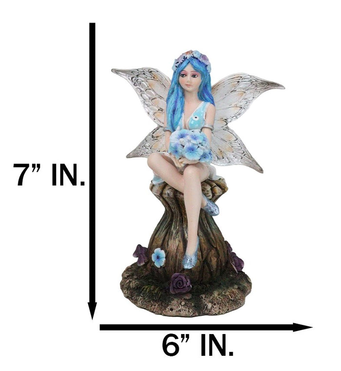 Ebros Gift Blue Pansy Flower Fairy With Butterfly Wings Sitting On Mushroom Figurine 7"H