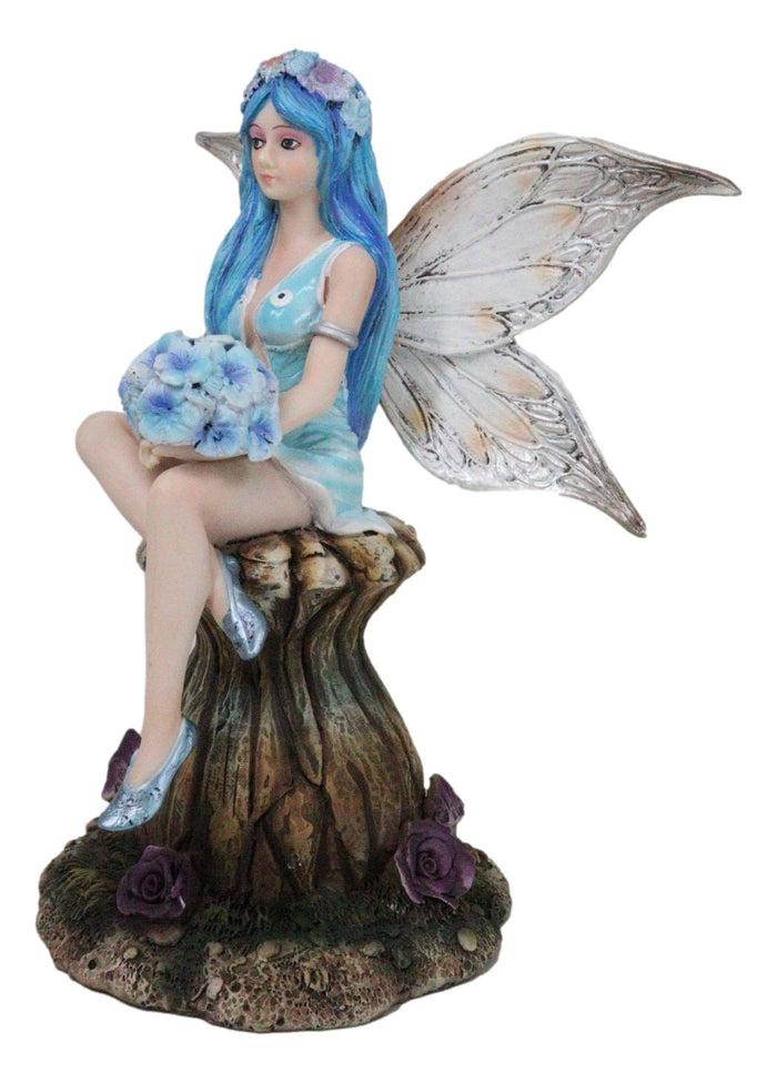 Ebros Gift Blue Pansy Flower Fairy With Butterfly Wings Sitting On Mushroom Figurine 7"H