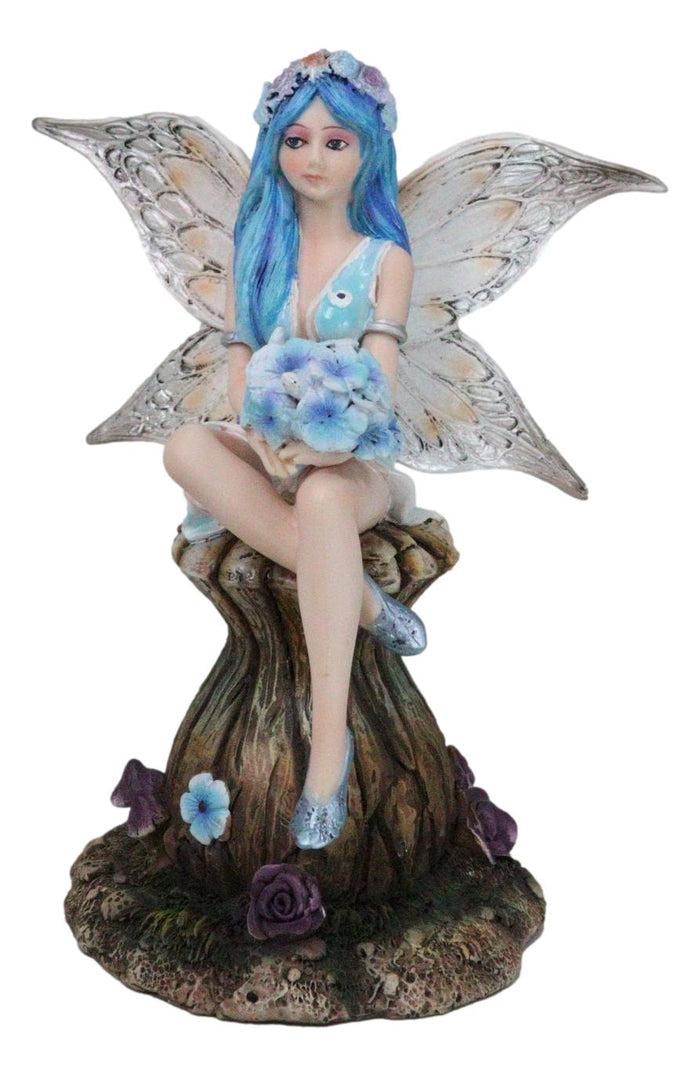 ebros gift Blue Pansy Flower Fairy With Butterfly Wings Sitting On Mushroom Figurine 7"H