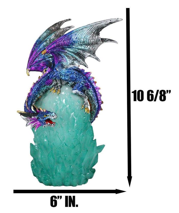 Ebros Gift Blue Rainbow Armored Dragon Guarding LED Lantern Acrylic Crystal Egg Figurine