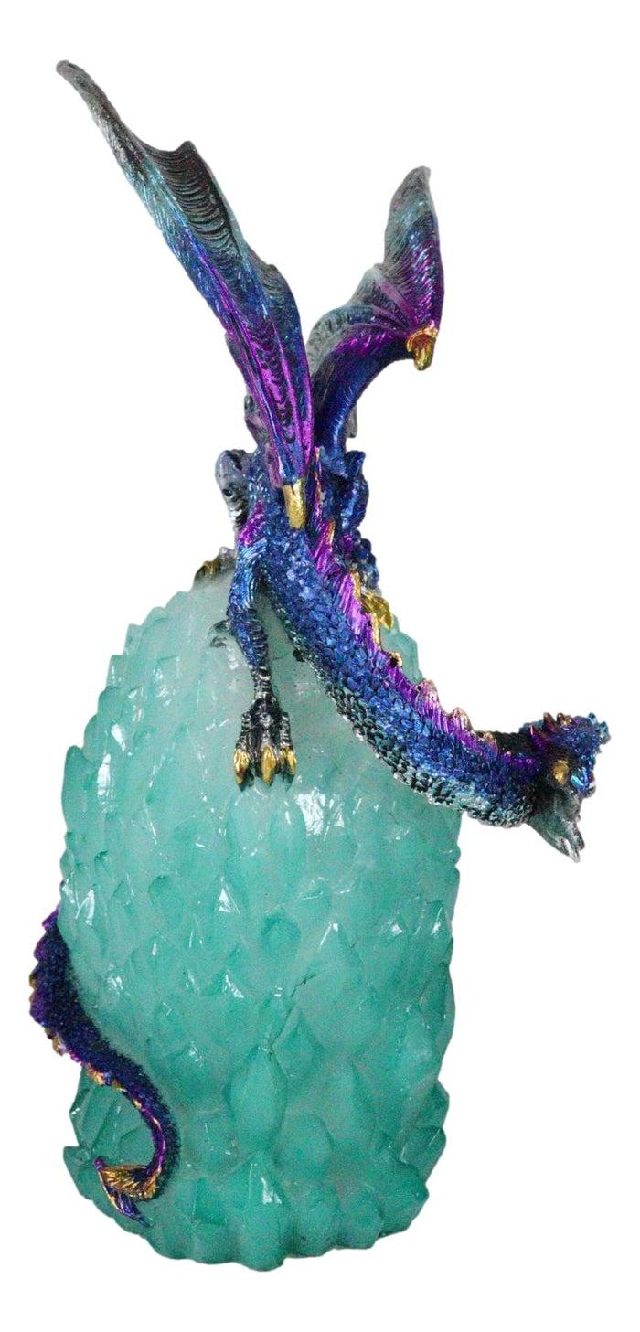 Ebros Gift Blue Rainbow Armored Dragon Guarding LED Lantern Acrylic Crystal Egg Figurine
