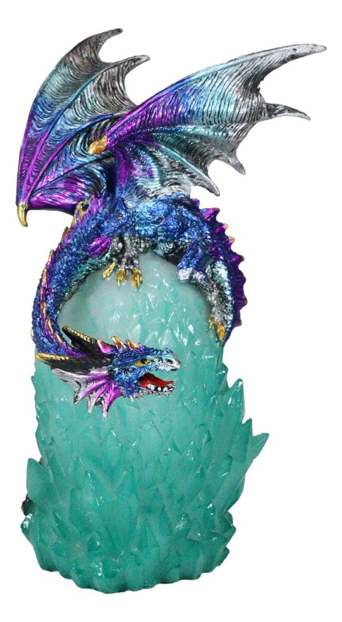 Ebros Gift Blue Rainbow Armored Dragon Guarding LED Lantern Acrylic Crystal Egg Figurine