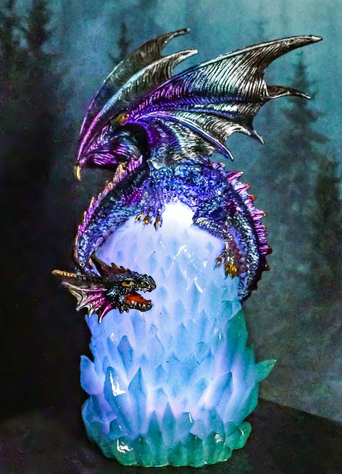 ebros gift Blue Rainbow Armored Dragon Guarding LED Lantern Acrylic Crystal Egg Figurine