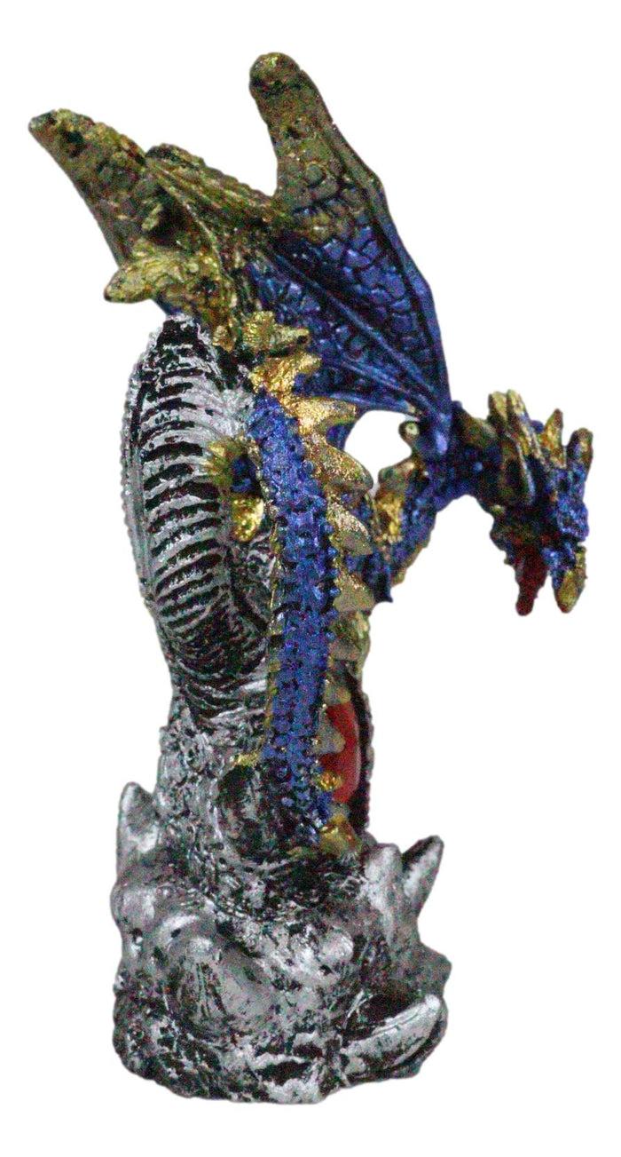Ebros Gift Blue Rune Dragon Guarding Ancient Relic Ruins With Red Crystal Gem Figurine
