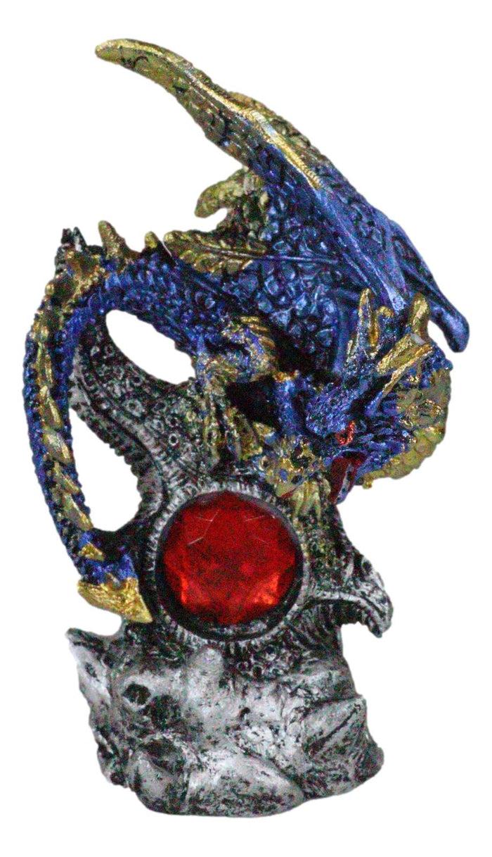 Ebros Gift Blue Rune Dragon Guarding Ancient Relic Ruins With Red Crystal Gem Figurine