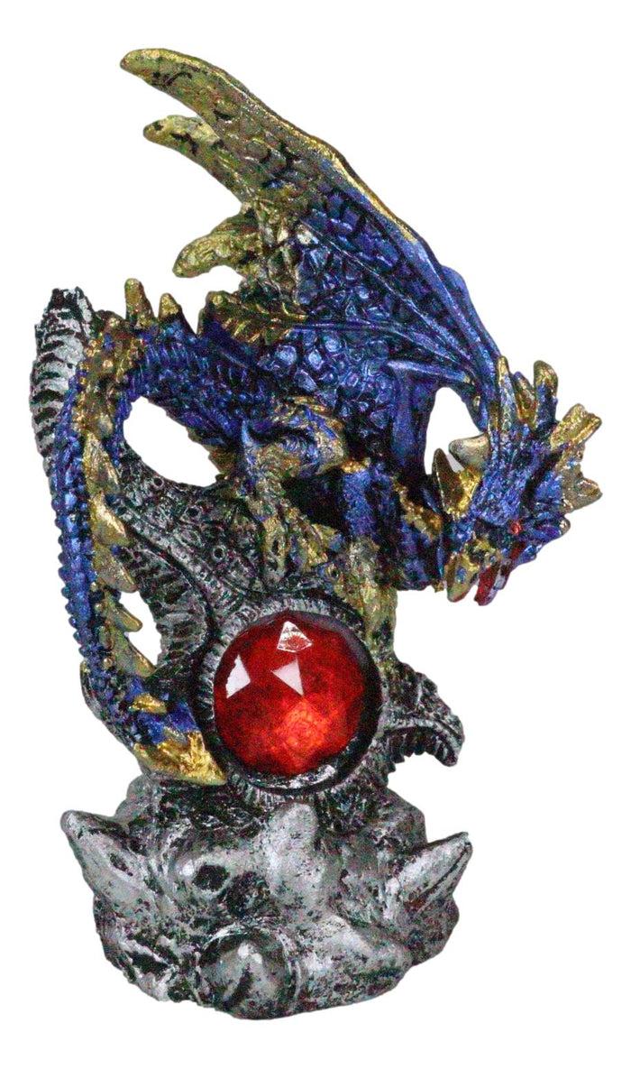 Ebros Gift Blue Rune Dragon Guarding Ancient Relic Ruins With Red Crystal Gem Figurine