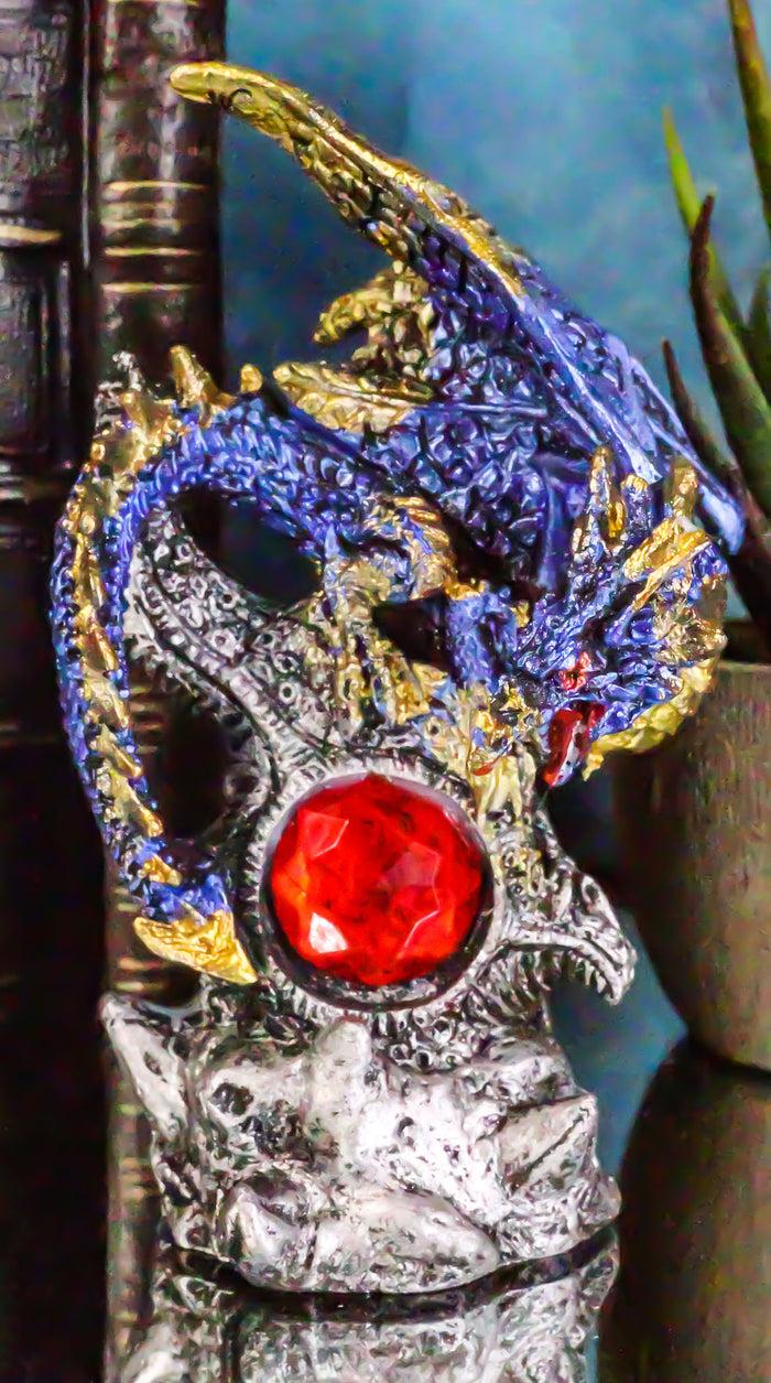 ebros gift Blue Rune Dragon Guarding Ancient Relic Ruins With Red Crystal Gem Figurine