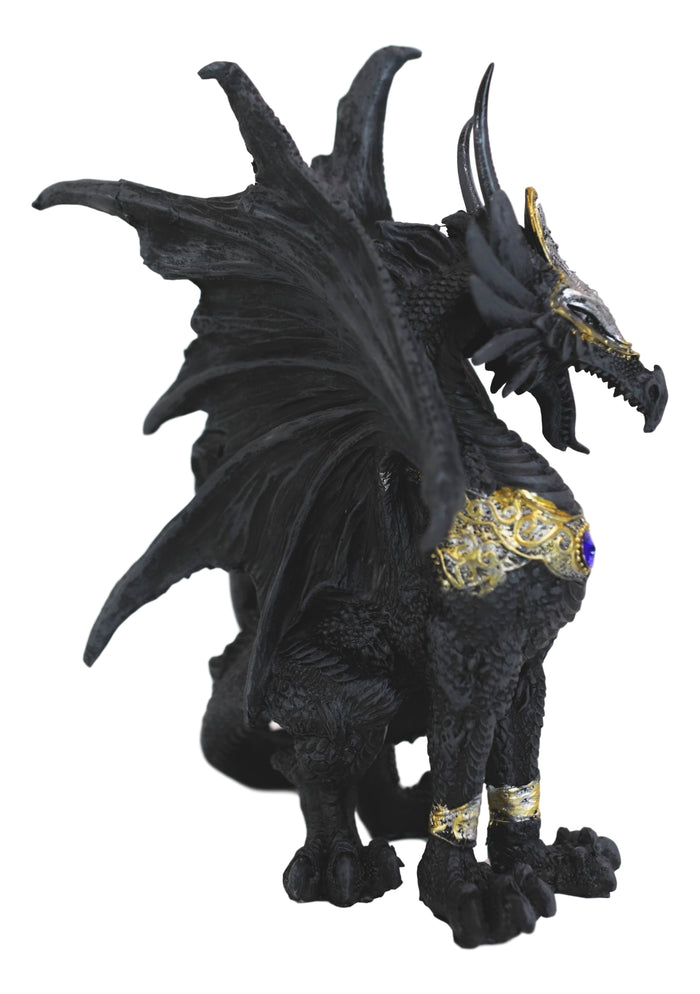 Ebros Gift Blue Sapphire Golden Armored Combat Dragon Standing Guard In Faux Stone Statue