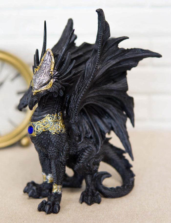 Ebros Gift Blue Sapphire Golden Armored Combat Dragon Standing Guard In Faux Stone Statue