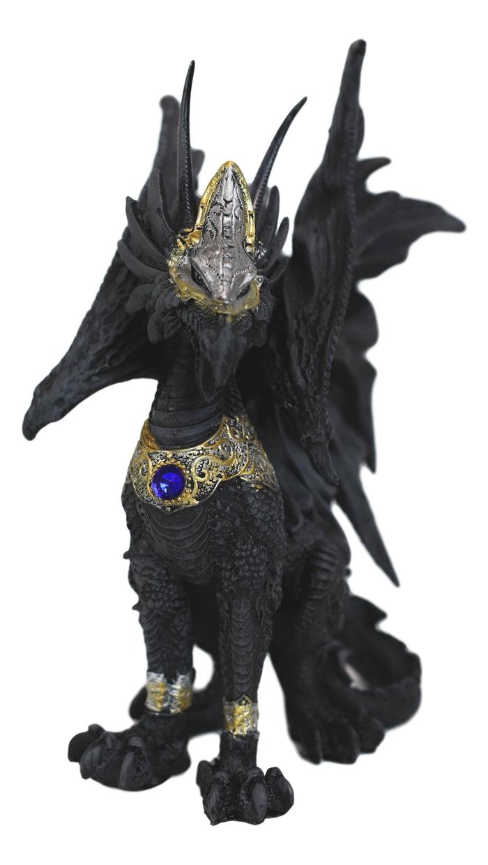 Ebros Gift Blue Sapphire Golden Armored Combat Dragon Standing Guard In Faux Stone Statue