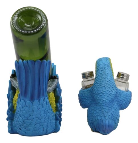 Ebros Gift Blue Scarlet Macaw Parrot Wine Bottle And Salt Pepper Shakers Holder Statue Set