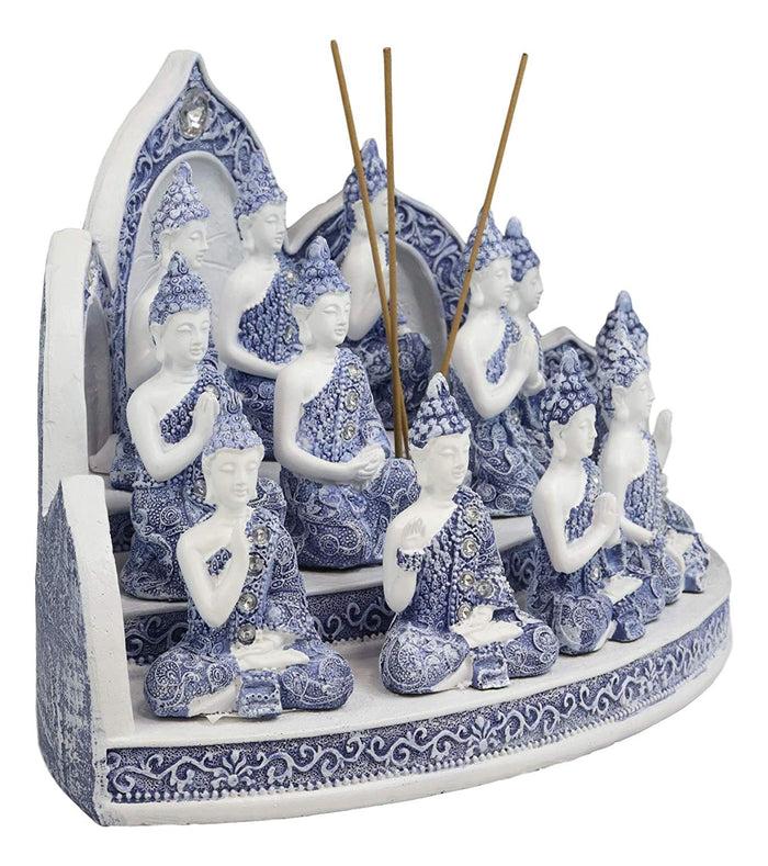 Ebros Gift Blue Tibetan Buddhism Altar Incense Holder Display With 12 Mini Buddhas Set