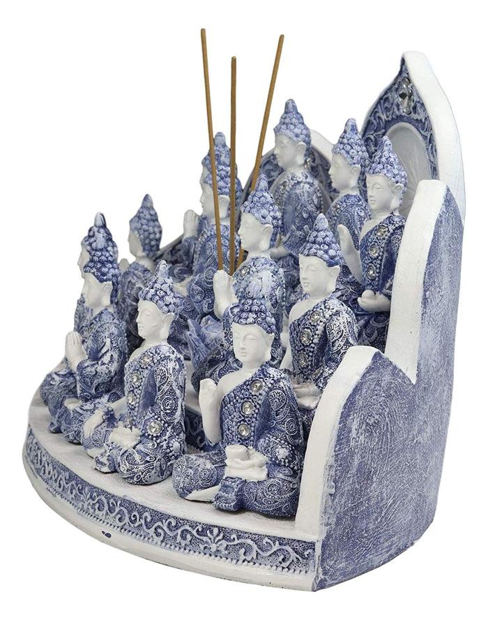 Ebros Gift Blue Tibetan Buddhism Altar Incense Holder Display With 12 Mini Buddhas Set