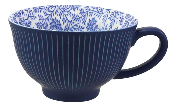 Ebros Gift Blue Vintage Victorian Dahlia Vines Design Large Porcelain Mug 19oz 5.25"D