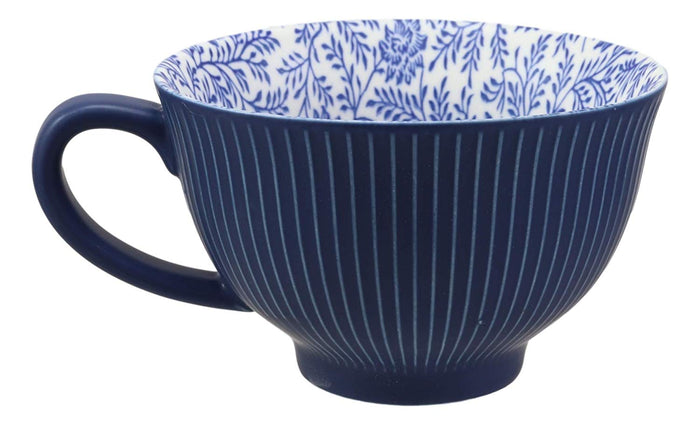 ebros gift Blue Vintage Victorian Dahlia Vines Design Large Porcelain Mug 19oz 5.25"D
