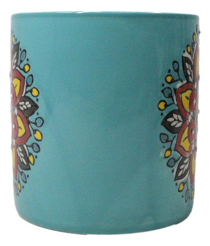 Ebros Gift Blue Vishuddha Throat Chakra Zen Flower Of Life Mandala Circle Ceramic Mug Cup