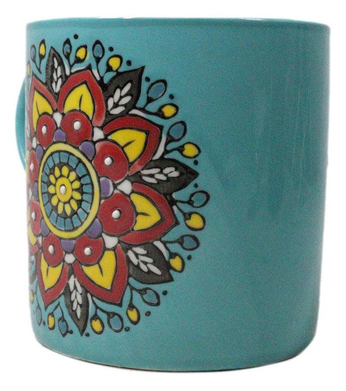Ebros Gift Blue Vishuddha Throat Chakra Zen Flower Of Life Mandala Circle Ceramic Mug Cup