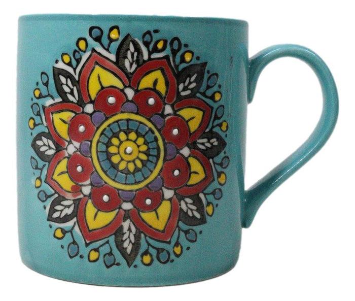 Ebros Gift Blue Vishuddha Throat Chakra Zen Flower Of Life Mandala Circle Ceramic Mug Cup