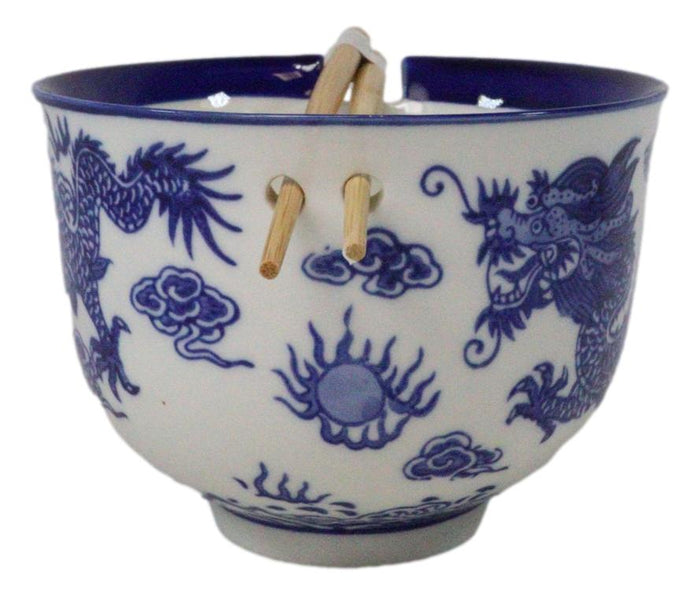 Ebros Gift Blue White Oriental Dragon King Ceramic Donburi Ramen Bowl With Chopsticks Set