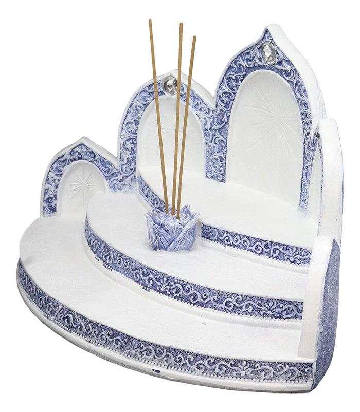 Ebros Gift Blue White Tibetan Buddhism Altar Miniature Display With Lotus Incense Holder