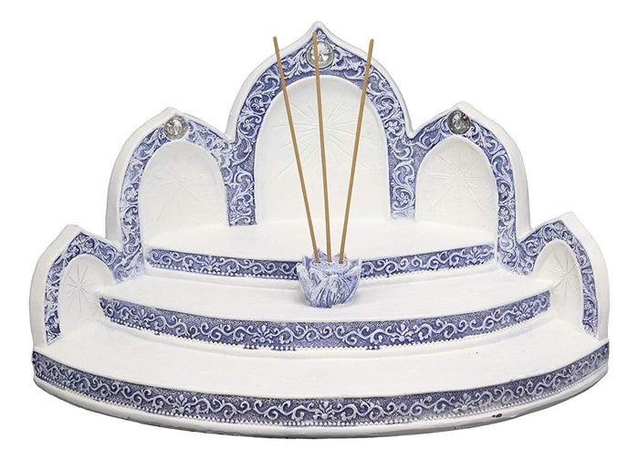 Ebros Gift Blue White Tibetan Buddhism Altar Miniature Display With Lotus Incense Holder
